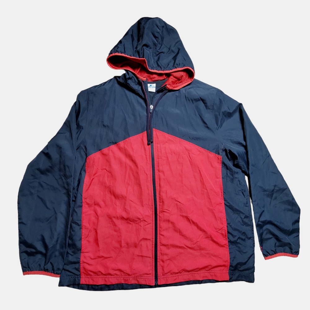 Starter Mens Red Black Colorblock Full Zip Hooded Track Jacket 2XL (50-52)